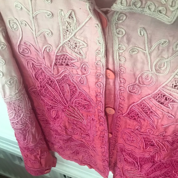 Sandy Starkman Silk Embroidered Beaded Jacket Pink L - Picture 6 of 13